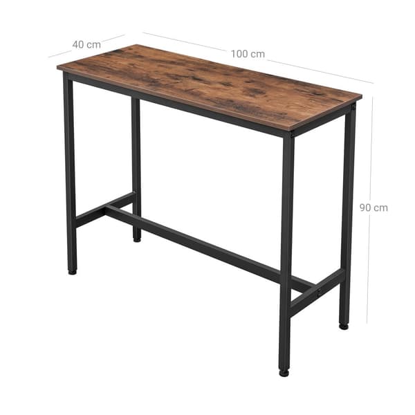 Smalt rektangulært barbord, køkkenbord, højt pub-spisebord, stålstel, 100 x 40 x 90 cm, nem montering, industrielt, rustikt brunt og sort