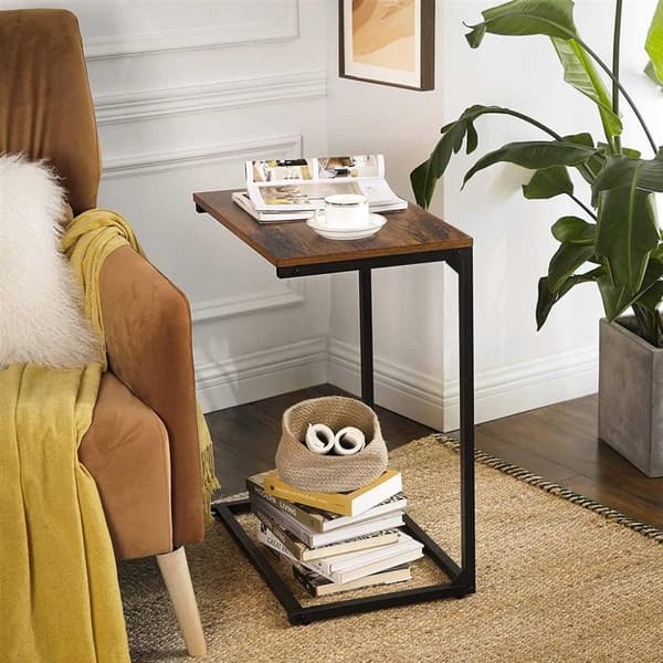 Sidebord, lille sofabord, endebord, laptopbord, til soveværelse, stue, arbejde i sengen eller på sofaen, enkel struktur, stabil, industriel stil, rus