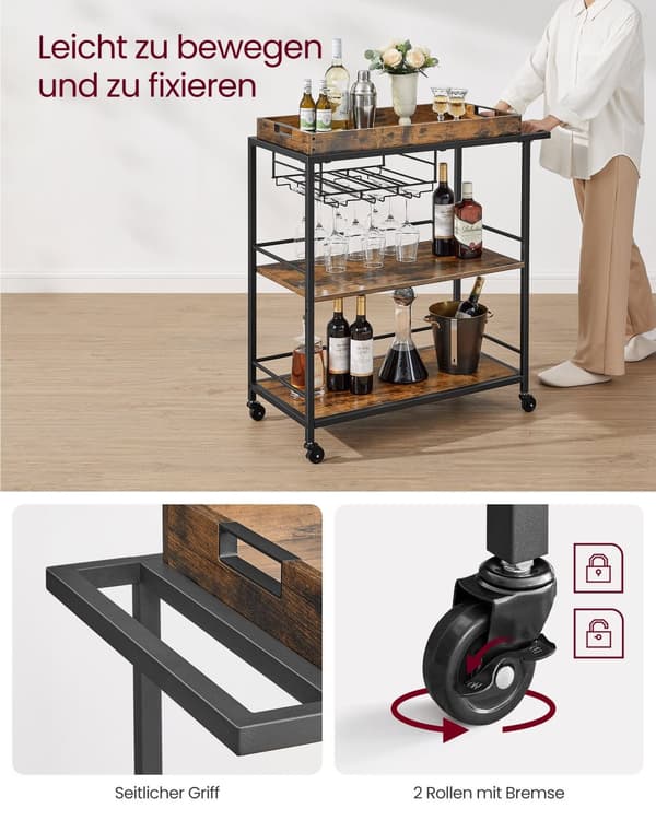 Serveringsvagn med fötter och hjul 40 x 88 x 96 cm