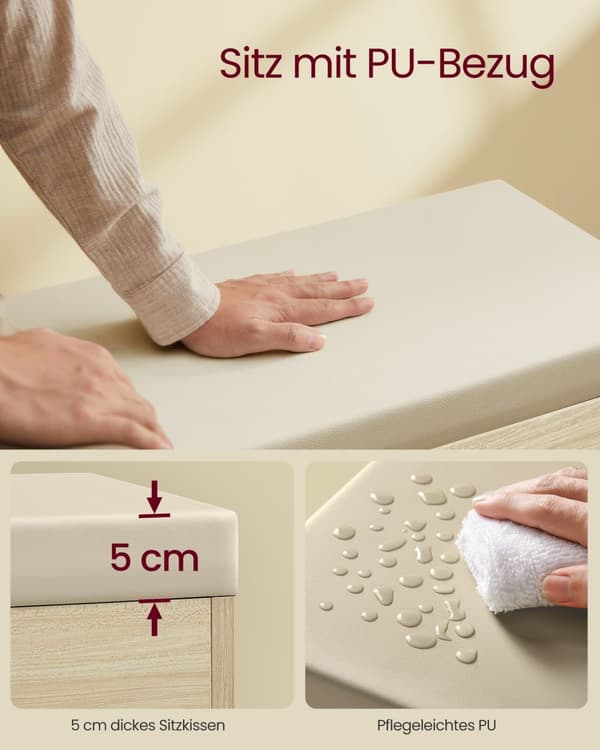 Skobänk med dyna 30 x 60 x 44 cm naturbeige