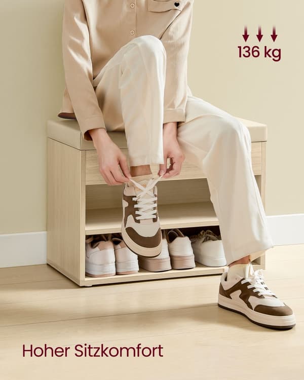 Skobänk med dyna 30 x 60 x 44 cm naturbeige