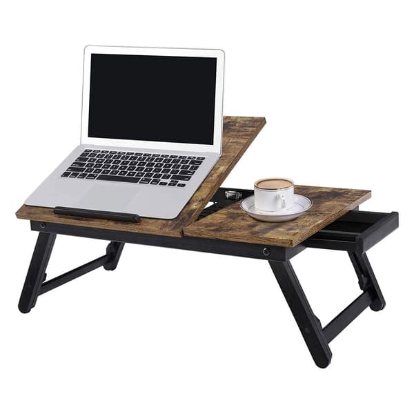 Laptop-skrivebord til seng eller sofa med justerbar vippetop, morgenmadsserveringsbakke med højdejusterbare foldeben, passer til skærmstørrelse op ti
