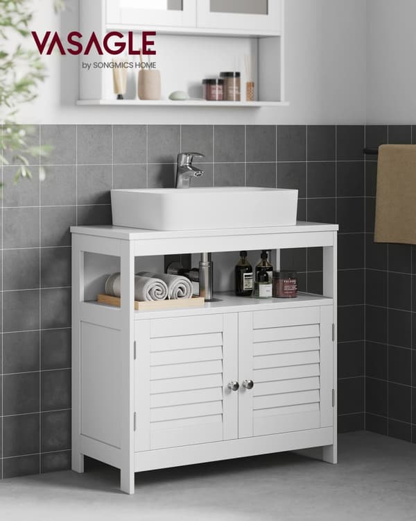 Vaskeskab uden vask Masser af opbevaringsplads Badeværelsesskab med lamellåger 2 Hvid, MDF-paneler, med åbent rum, 60 x 30 x 60 cm