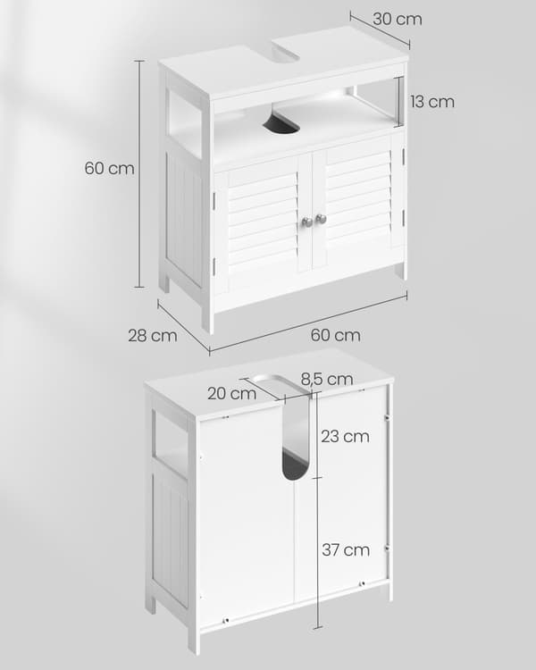 Vaskeskab uden vask Masser af opbevaringsplads Badeværelsesskab med lamellåger 2 Hvid, MDF-paneler, med åbent rum, 60 x 30 x 60 cm