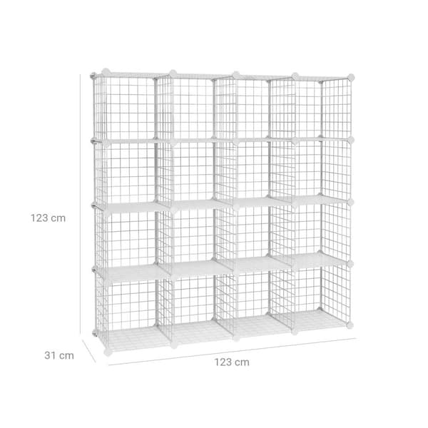 16 kuution metallilanka säilytysjärjestäjä, DIY kaappi ja modulaariset hyllystöt, metalliverkkohyllyt ja telineet, valkoinen, valkoinen