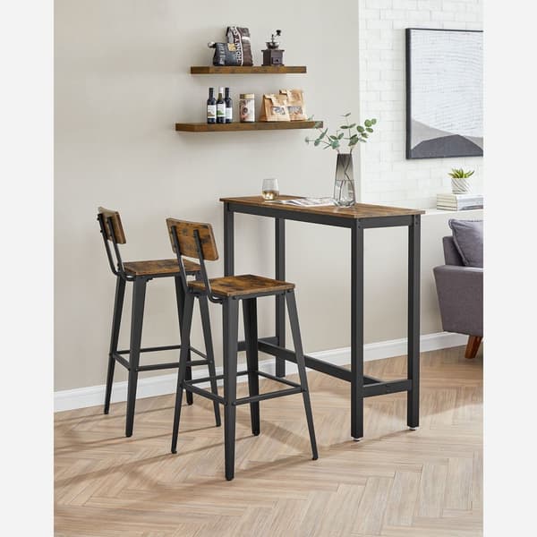 LBC078B01 Set med 2 barstolar, köksstolar med ryggstöd, stålram, enkel montering, industriell design, vintage brun/svart