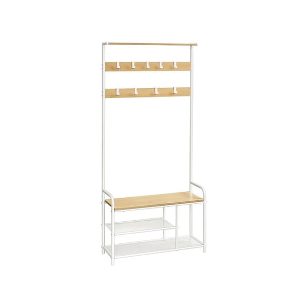 HSR409W09 Knagerække med 9 kroge Skobænk Hylde 30 x 85 x 180,5 cm til entre Soveværelse Små lejligheder Moderne Eg Hvid