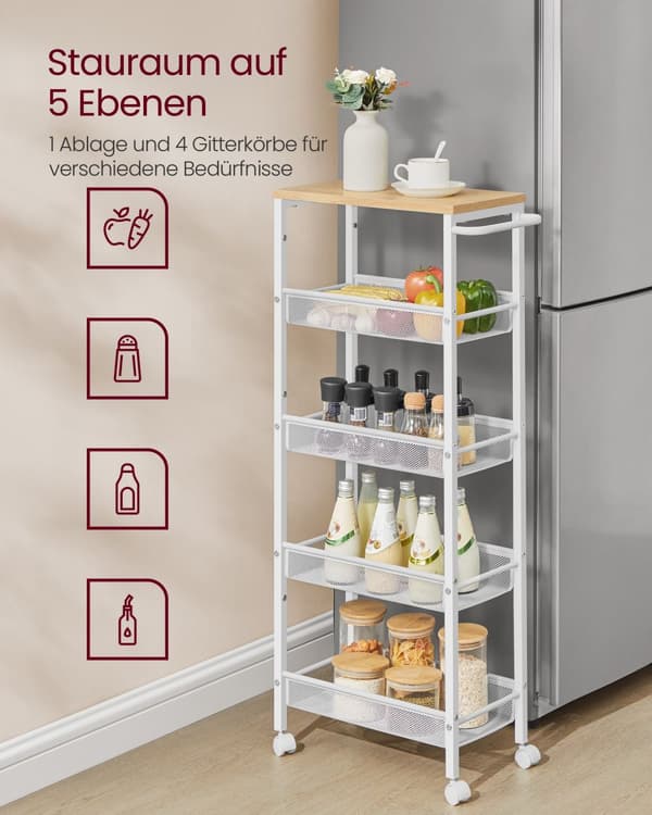 Vogn med 5 niveauer på hjul 22 x 45,4 x 99,6 cm