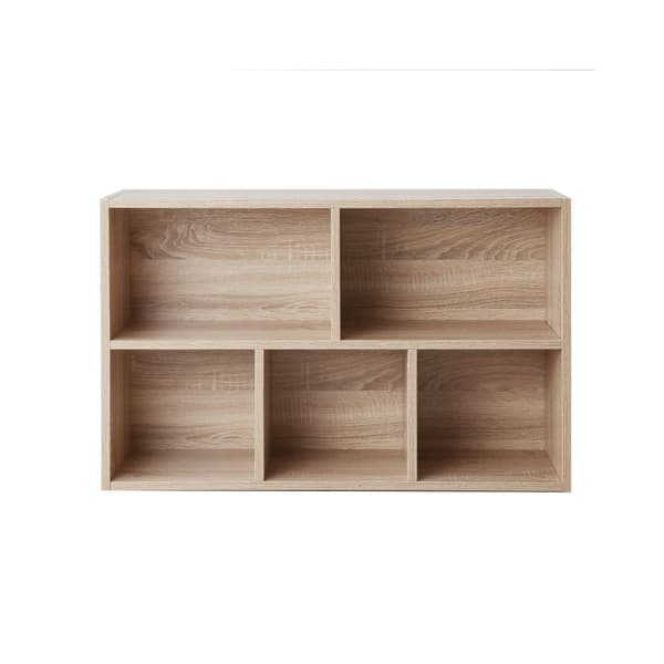 Bogreol, børnebogreol i træ med 5 rum, gulvstående opbevaringsenhed til filer, indretning, på børneværelset, 50 x 24 x 80 cm, egetræsfarve
