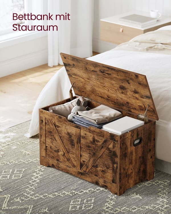 Bænk med opbevaringsplads i staldstil vintage brun