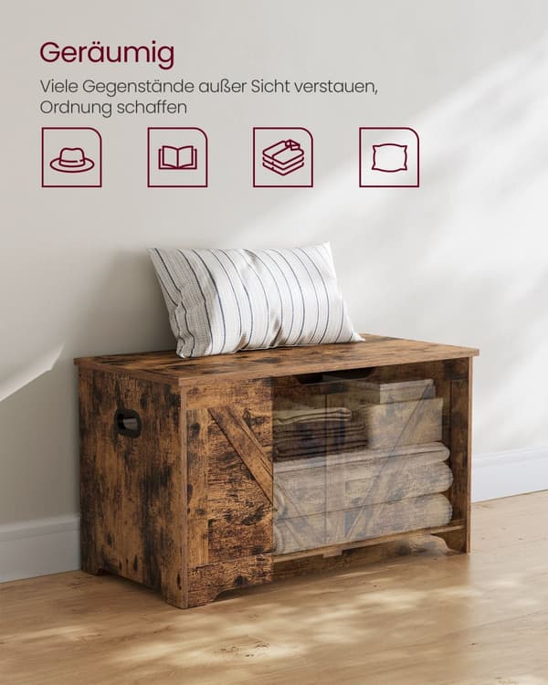 Bænk med opbevaringsplads i staldstil vintage brun