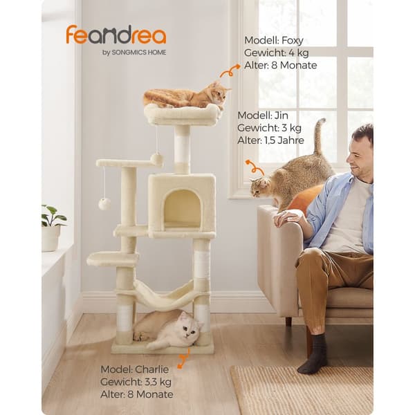 Raapimispylväs 112 cm, jossa on alustat ja riippumatto beige