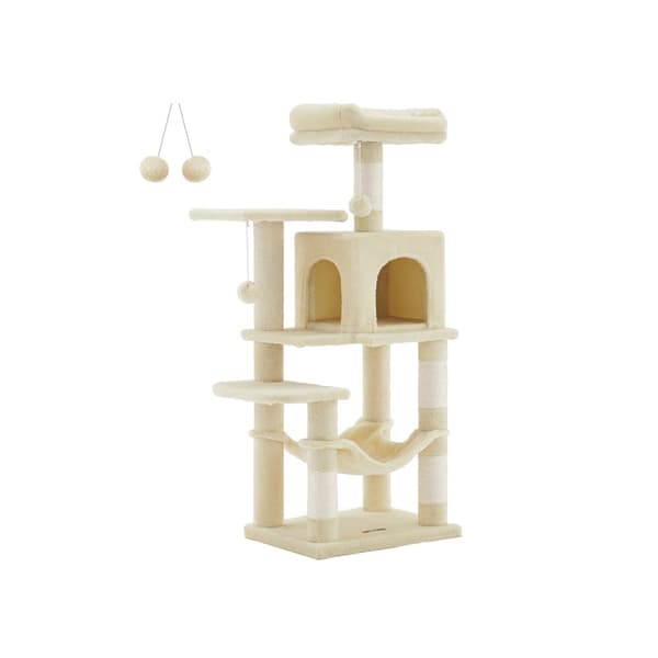 Raapimispylväs 112 cm, jossa on alustat ja riippumatto beige