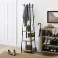 Miniatyrbillede 2 af 6: Garderobestativ, Garderobestativ med 3 hylder, stigehylde med kroge til tørklæder, tasker og paraplyer, stålramme, industriel stil, grå og sort LCR08
