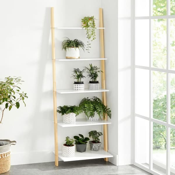 Stigehylde med 5 niveauer mat hvid-naturfarve