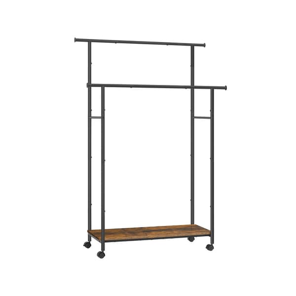 HSR152B01 Vaatetuskisko hyllyllä, 2 kiskoa, vaatetuskisko 98,5 cm leveä, maksimikuorma 100 kg, teräsrunko, vintage ruskea/tintin musta