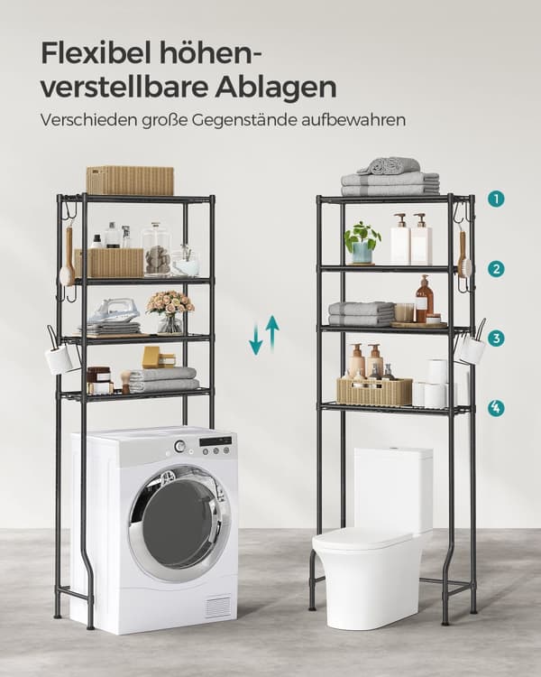 4-delad toaletthylla med krokar platsbesparande svart