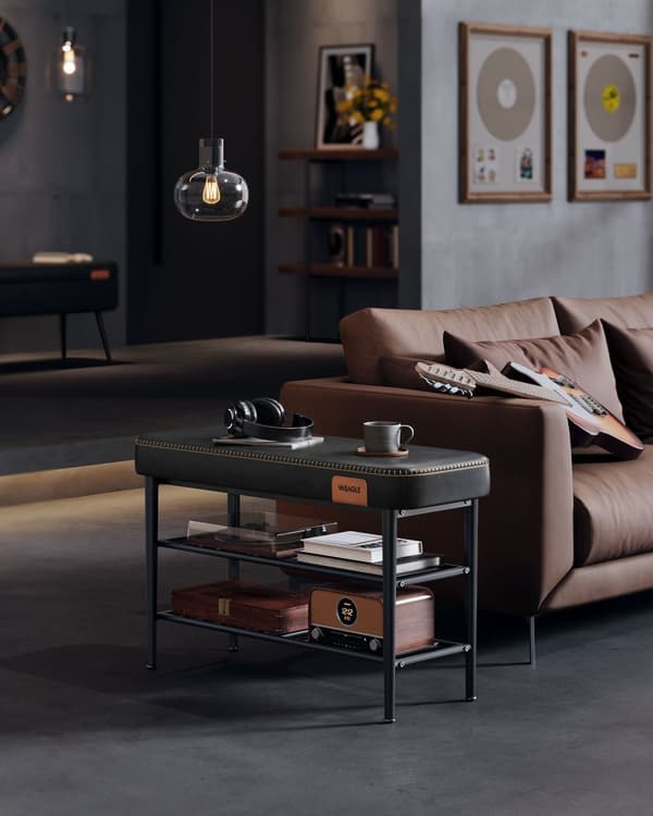 EKHO Collection LSB054B01 Skobänk, Sittplats, Entré, Konstläder, Sömmar, 60-talsstil, Modern, Max belastning 135 kg, 30 x 80 x 50 cm, Ink Black