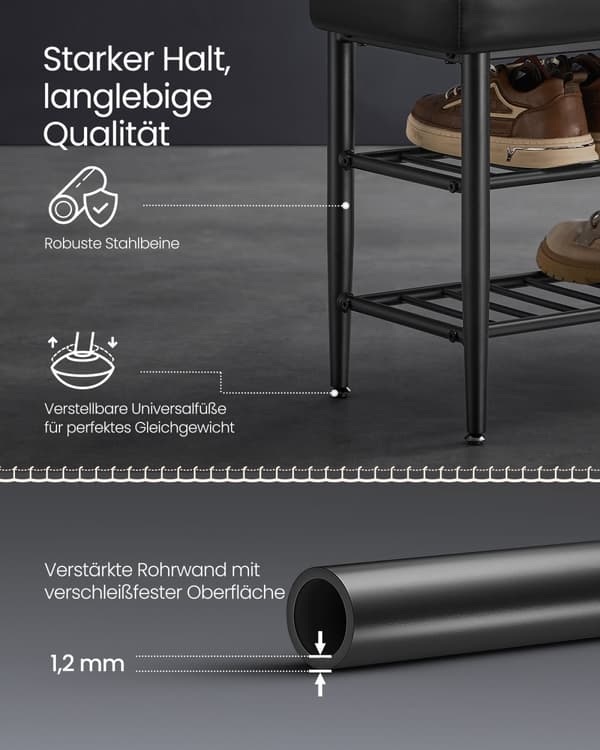 EKHO Collection LSB054B01 Skobänk, Sittplats, Entré, Konstläder, Sömmar, 60-talsstil, Modern, Max belastning 135 kg, 30 x 80 x 50 cm, Ink Black