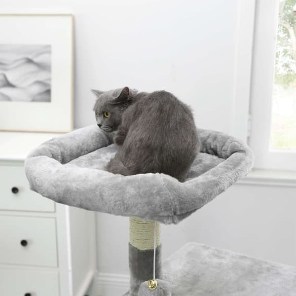 Katträd med flera våningar, 110 cm kattorn, kattkoja, ljusgrå