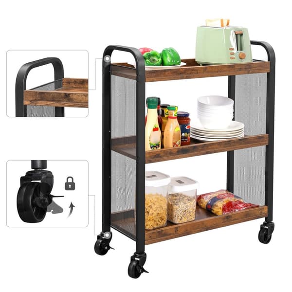 Cowjag Desserte de Style Industriel, Chariot de Cuisine, Gain de Place, avec Pieds Réglables et roulettes, Étagère de Cuisine, Structure en Acier, 66