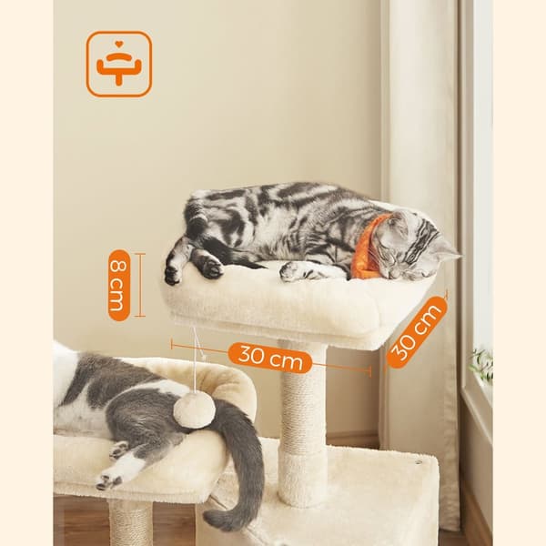Liten klösbräda för katt med klösbräda Plattformar för katt Mjuk plysch 115 cm Helt Sisal Omsluten Kolumn Beige