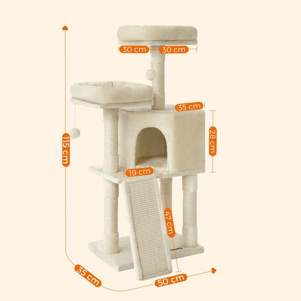 Liten klösbräda för katt med klösbräda Plattformar för katt Mjuk plysch 115 cm Helt Sisal Omsluten Kolumn Beige