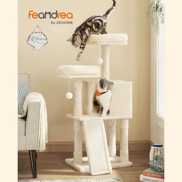 Liten klösbräda för katt med klösbräda Plattformar för katt Mjuk plysch 115 cm Helt Sisal Omsluten Kolumn Beige