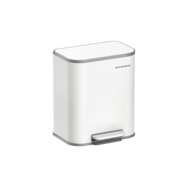 Soptunna för kök, 20 liter soptunna med lock, soptunna med pedal, stål, mjukstängning, hållfunktion, med innerbehållare, molnvit