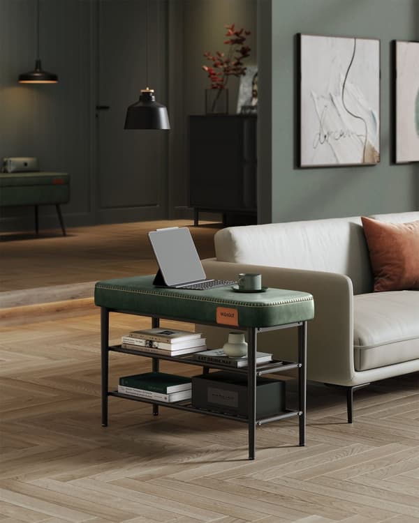 EKHO Collection LSB054C01 Skobänk, Sittplats, Entré, Konstläder, Sömmar, 60-talsstil, Modern, Max belastning 135 kg, 30 x 80 x 50 cm, Skogsgrön