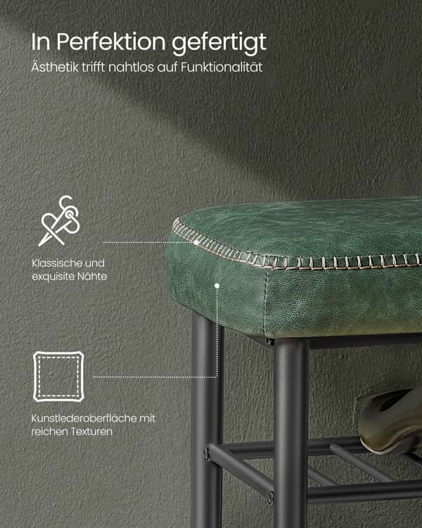 EKHO Collection LSB054C01 Skobänk, Sittplats, Entré, Konstläder, Sömmar, 60-talsstil, Modern, Max belastning 135 kg, 30 x 80 x 50 cm, Skogsgrön