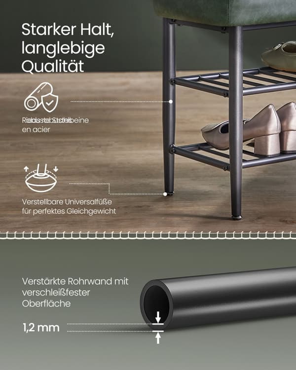 EKHO Collection LSB054C01 Skobänk, Sittplats, Entré, Konstläder, Sömmar, 60-talsstil, Modern, Max belastning 135 kg, 30 x 80 x 50 cm, Skogsgrön