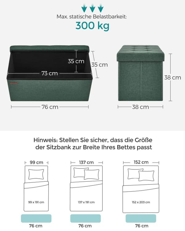 Skammel med opbevaringsplads 38 x 76 x 38 cm vintage grøn