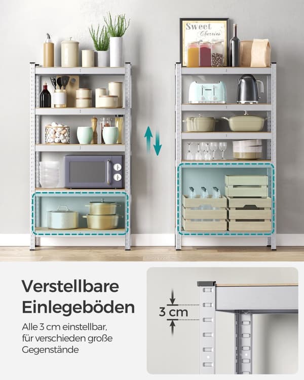 Kraftiga hyllor med silverfärgad stålram