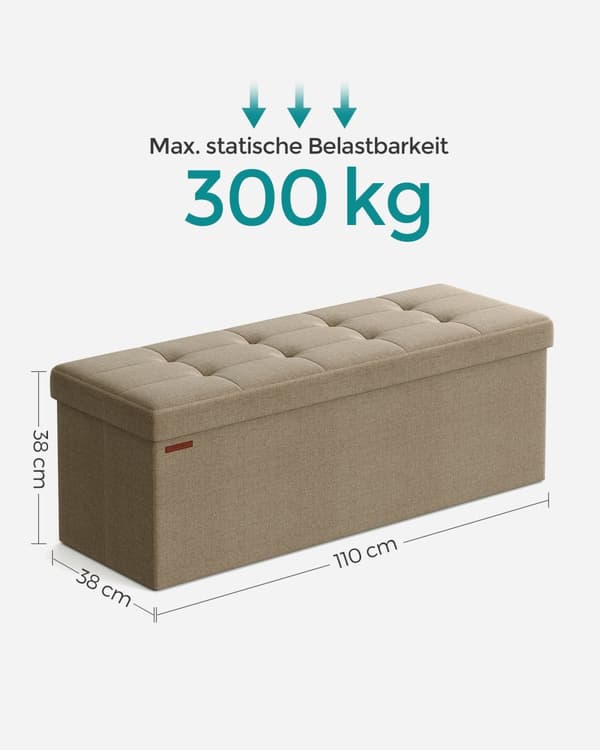 Bänk med förvaringsutrymme, 38 x 110 x 38 cm, sittbröst