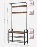 Miniatyrbillede 6 af 6: Knagerække, knagerække med bænk til skoopbevaring, 4-i-1-design, med 9 aftagelige kroge, en tøjstang, til gang, indgang, 33,7 x 84 x 183 cm, industri