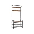 Miniatyrbillede 1 af 6: Knagerække, knagerække med bænk til skoopbevaring, 4-i-1-design, med 9 aftagelige kroge, en tøjstang, til gang, indgang, 33,7 x 84 x 183 cm, industri