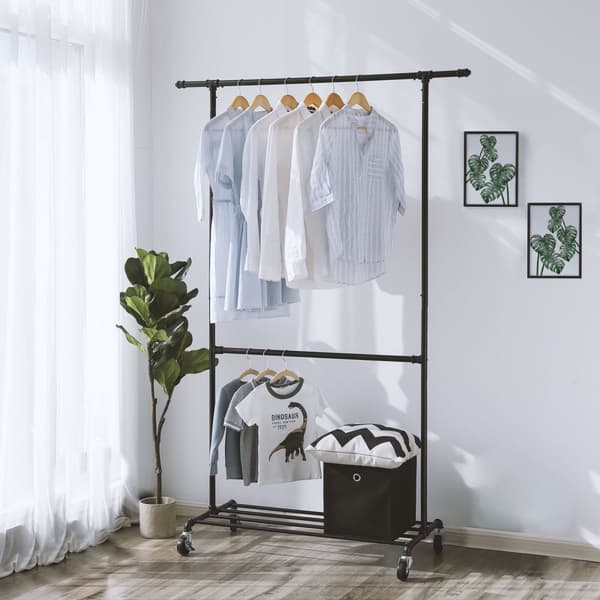 Industriellt klädställ på hjul, maxbelastning 110 kg, dubbla klädhängare, kraftig kommersiell display, svart HSR62BK