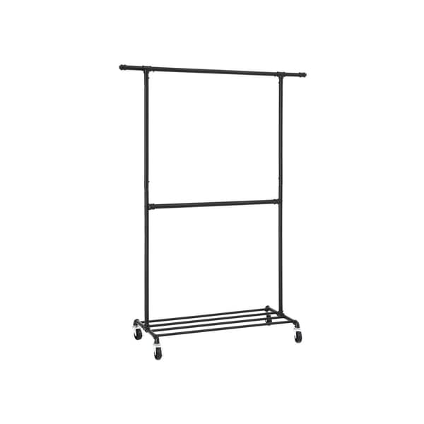 Industriellt klädställ på hjul, maxbelastning 110 kg, dubbla klädhängare, kraftig kommersiell display, svart HSR62BK