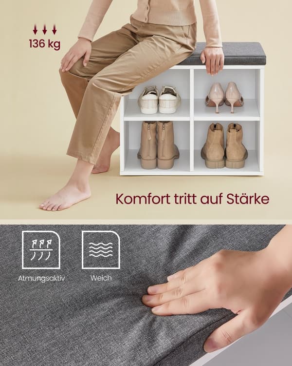 Skobänk med 4 fack molnvit- duvgrå