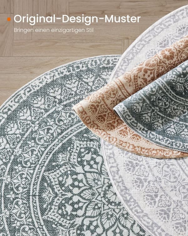 Rund matta, 120 cm, vardagsrumsmatta, halkfri matta, fluffig dekoration, för vardagsrum, sovrum, maskintvättbar, Boho-stil, antracitgrå