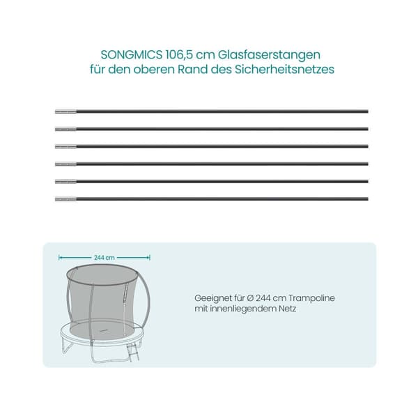 6 glasfiberstænger på 106,5 cm til den øverste kant