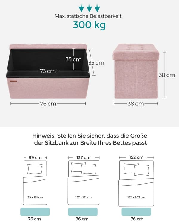 Pall med förvaringsutrymme 38 x 76 x 38 cm pastellrosa