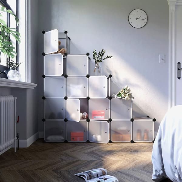 15-kuutioinen DIY-varastoinnin järjestäjäyksikkö, muovinen kaappi, vaatekaappi, ovilla, vaatteille, kengille, kengille, leluille, kirjoille, helppo k