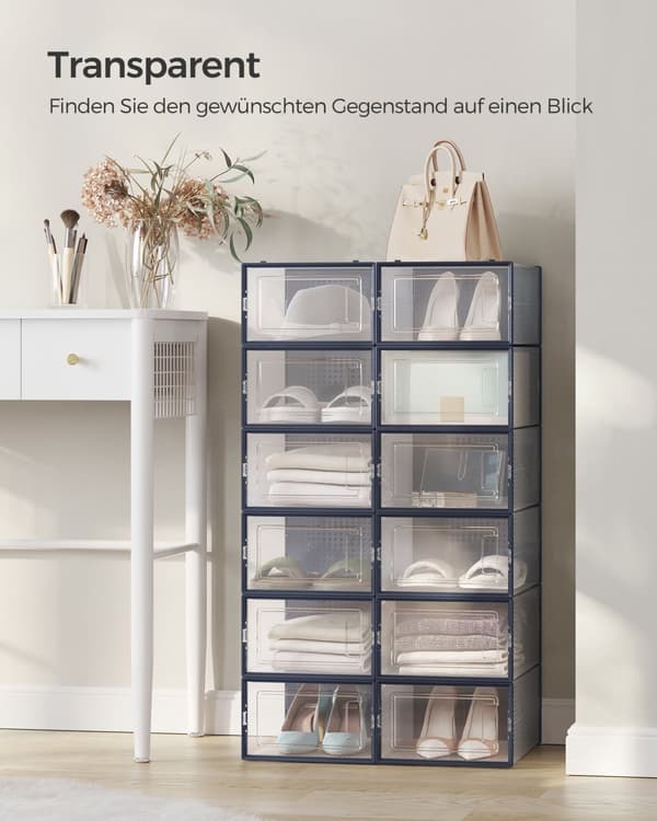 Skokartonger set om 12 transparent antracitblå