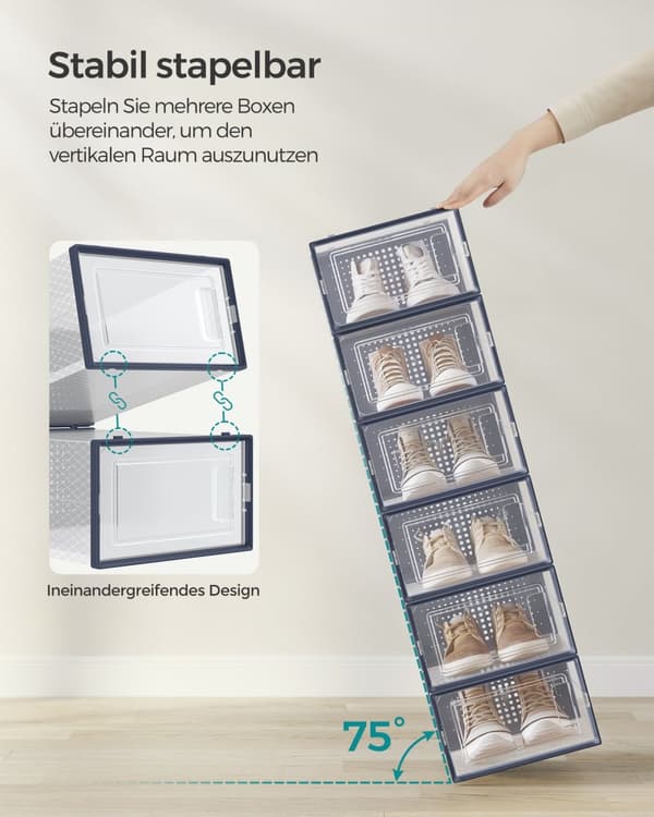 Skokartonger set om 12 transparent antracitblå