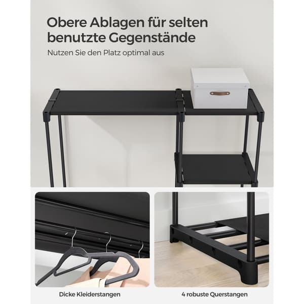 Garderob öppen med klädstänger 43 x 124 x 182 cm svart