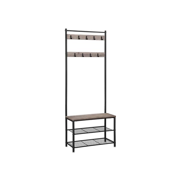 Kapphylla, kapphylla med bänk för skoförvaring, hallträd med skohylla, 3-i-1-design, stålram, för hall, entré, 32 x 70 x 175 cm, industriell, grå och