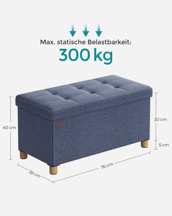 Kokoontaitettava penkki 38 x 76 x 40 cm säilytystilalla vaalean denimin sininen