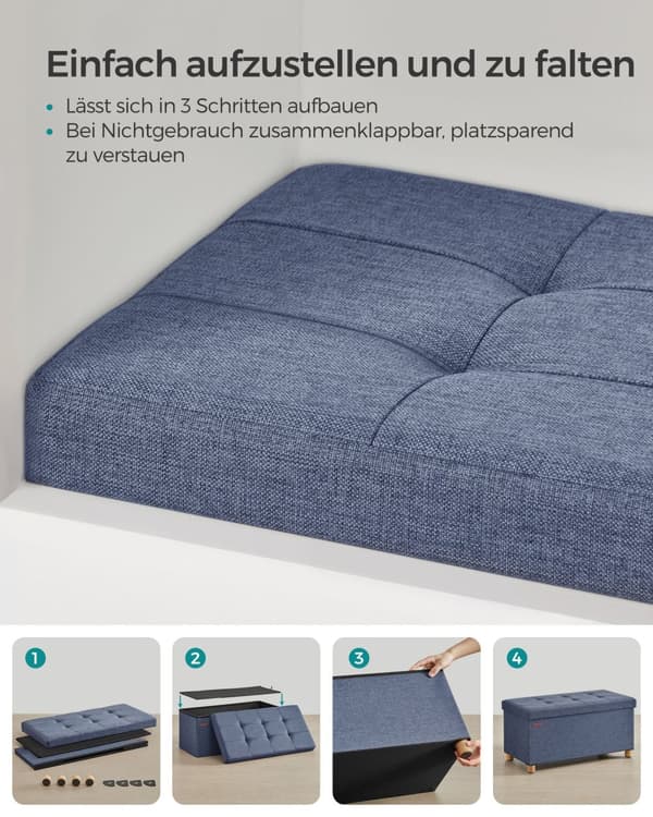 Kokoontaitettava penkki 38 x 76 x 40 cm säilytystilalla vaalean denimin sininen